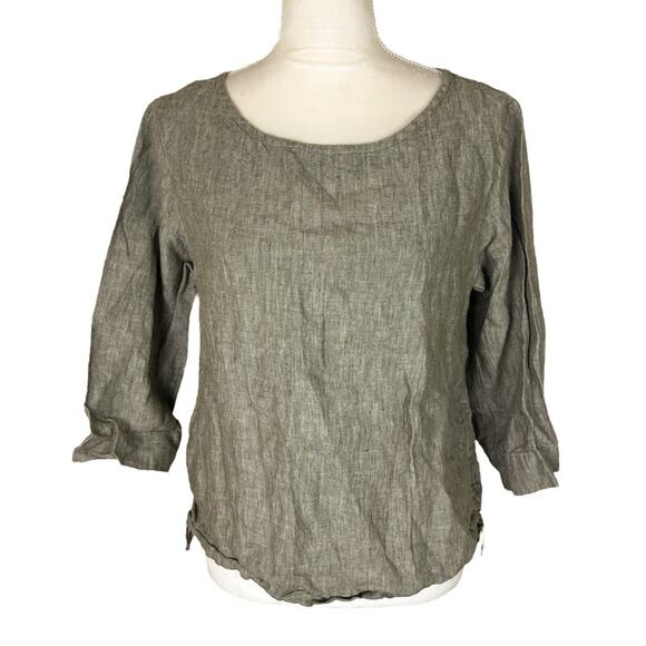 Bryn Walker Boat Neck 100% Linen Blouse 3/4 Sleeve Drawstring Side Size Small - Picture 1 of 7